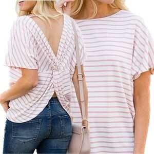 Nwt Size 22/24 Amaryllis Pink Stripe Twist-Back Short Sleeve Top (P08)